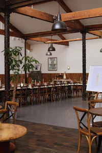 a room with tables and chairs